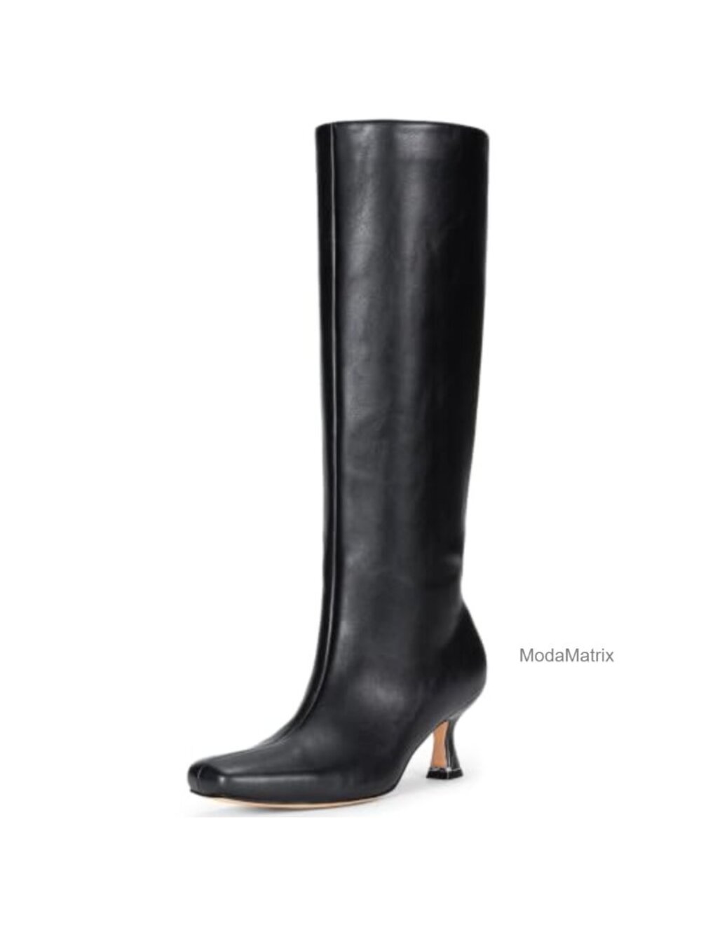 Women's Knee High Boots Square Toe Kitten Heel Faux Leather Zip